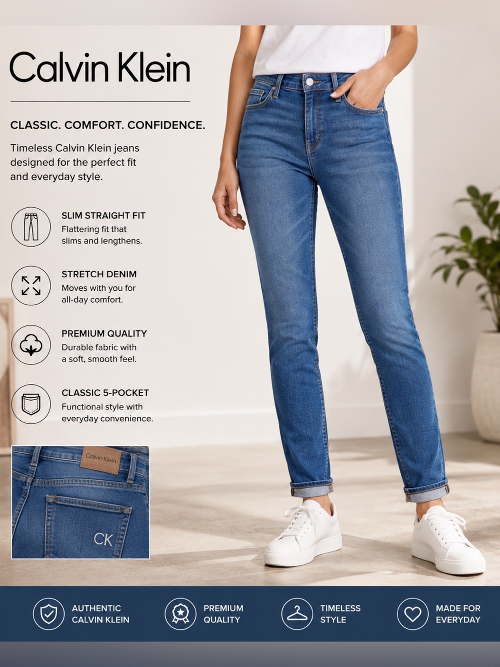 🩷 6013. 🟰 Calvin Klein Women's Classic Blue Skinny Jeans